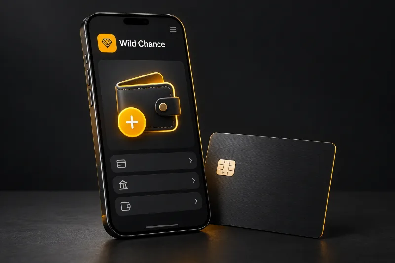 WildChance app deposit concept with a mobile wallet and payment card