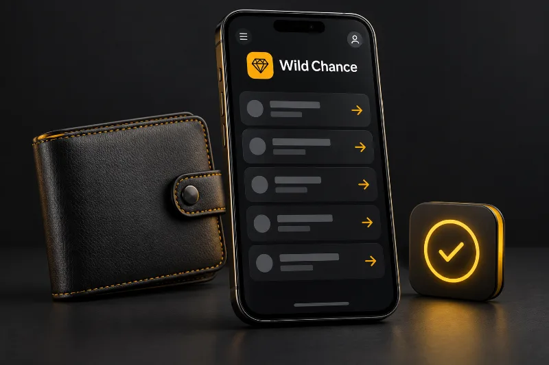 WildChance app withdrawal concept with a wallet and outgoing transaction arrow